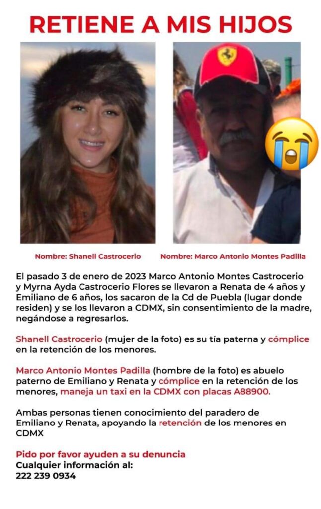 Marco Antonio Montes Padilla y Myrna Ayda Castrocerio sos señalados de la sustracción de los menores el pasado 3 de enero. 