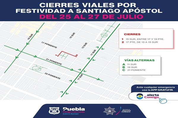 Estos son los cierres viales por la festividad de Santiago Apóstol en Puebla