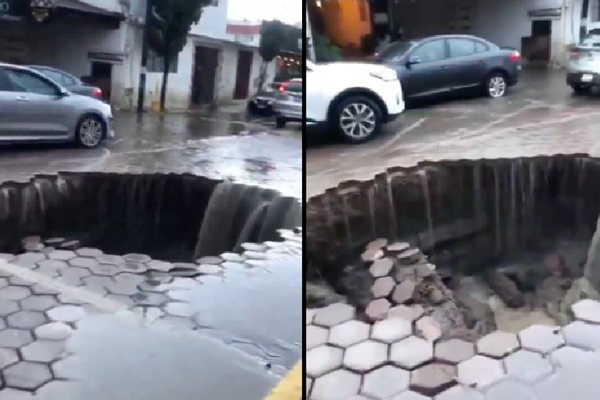 Se abre socavones en calle Atzala de San Andrés Cholula, debido a lluvias