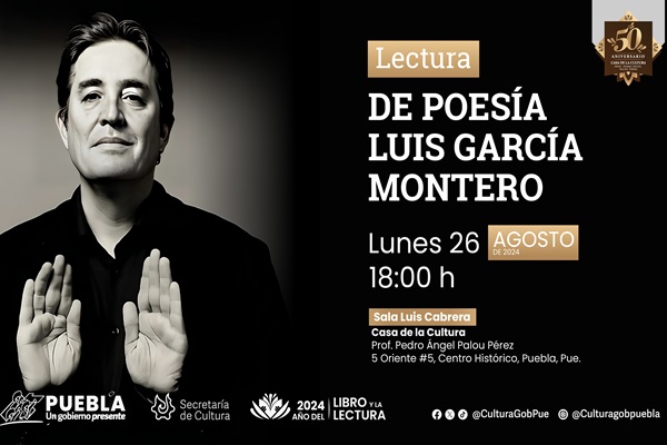 Realizarán lectura de poesía con el escritor Luis García Montero en la Casa de la Cultura, el próximo 26 de agosto