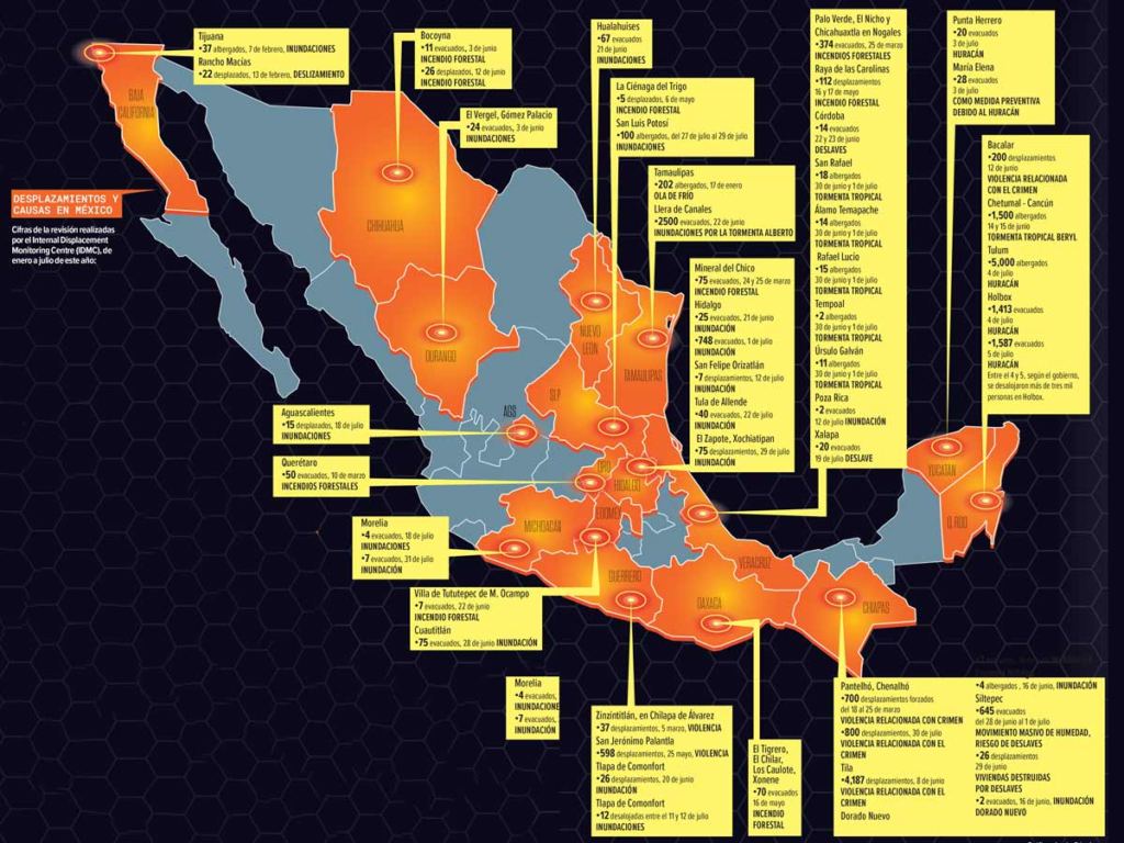 Mapa sobre desastres naturales en México. Gráfico: Jesús Sánchez.