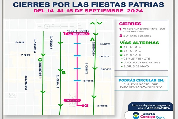 Ayuntamiento de Puebla anuncia cierres viales por celebración de Fiestas Patrias