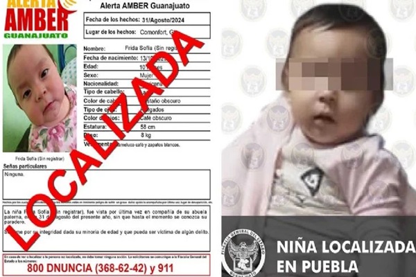 Bebé desparecida en Guanajuato es localizada en Puebla