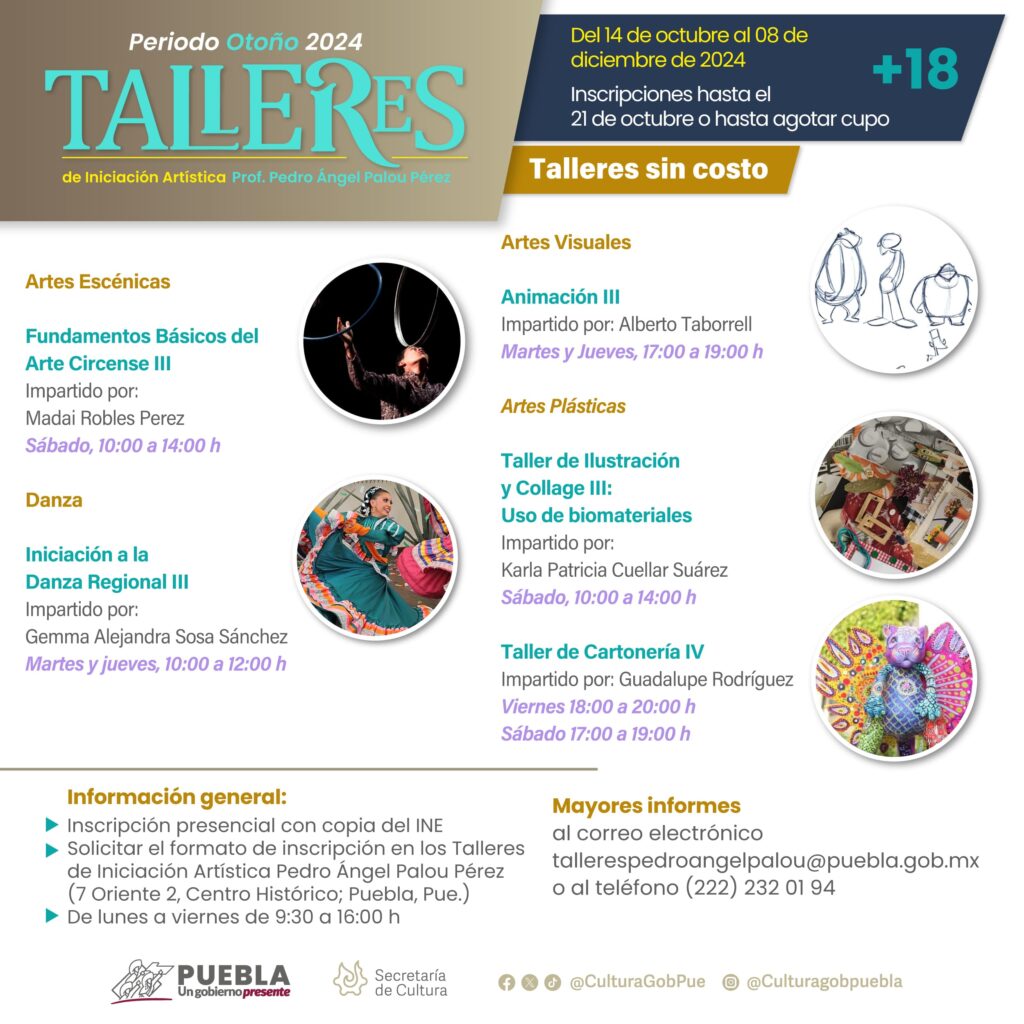 Esta es la oferta de talleres artísticos para octubre-diciembre del Gobierno de Puebla