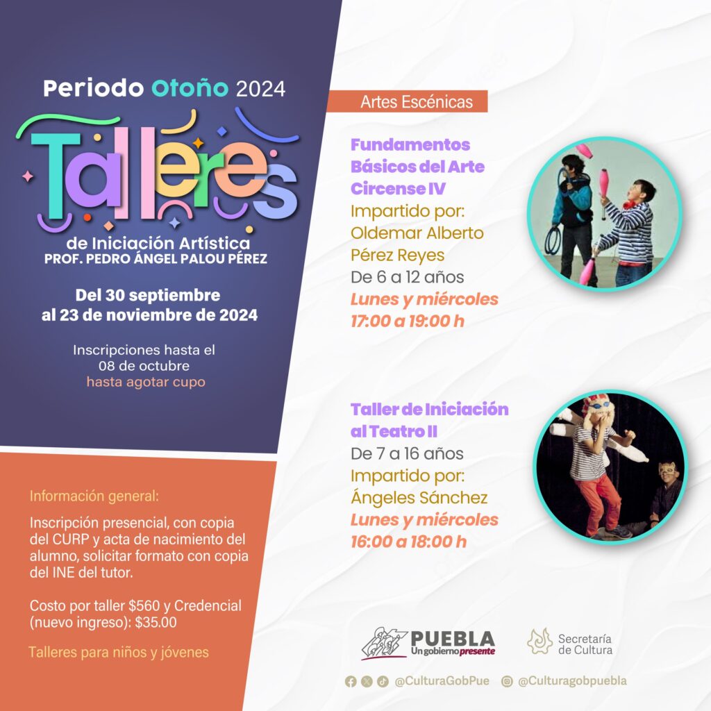 Esta es la oferta de talleres artísticos para octubre-diciembre del Gobierno de Puebla