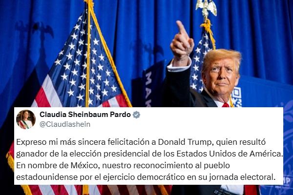 Claudia Sheinbaum felicita a Donald Trump por su victoria electoral