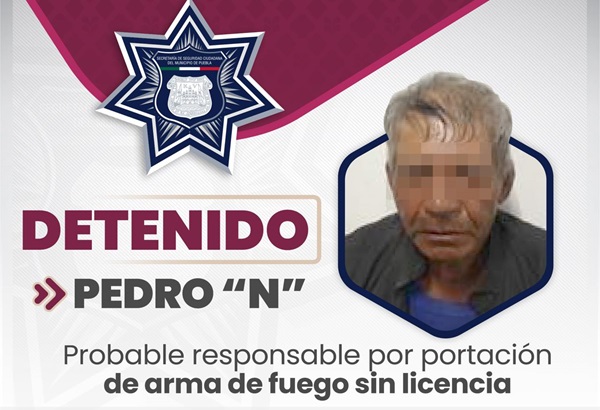 Detiene SSC Puebla a Pedro N. por posesión ilegal de arma de fuego