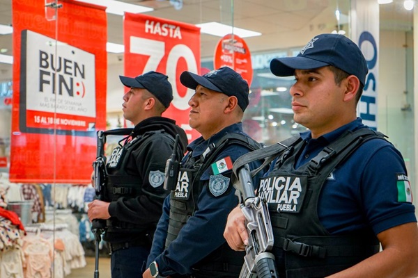 Policía Auxiliar de Puebla fortalece labores de vigilancia durante “El Buen Fin 2024”