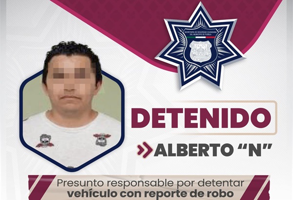 SSC Puebla detiene a Alberto N por robo de vehículo