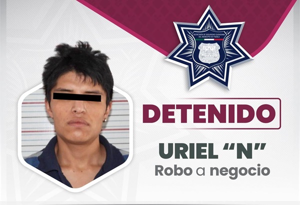 SSC Puebla detiene a Uriel “N” por su probable responsabilidad de robo a negocio