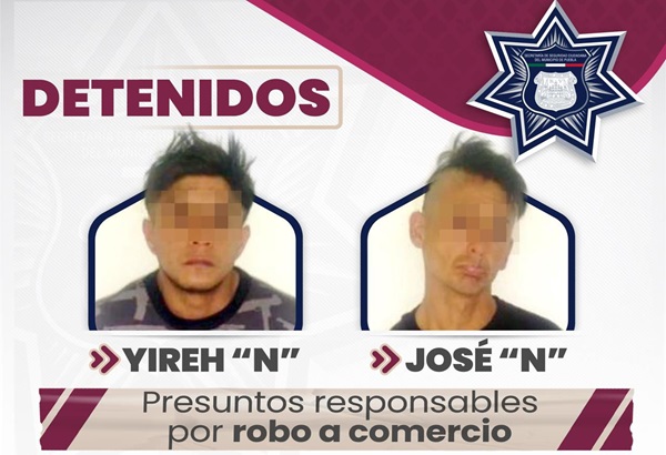 SSC Puebla detiene a dos hombres por robo a negocio