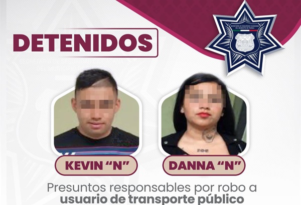 SSC Puebla detiene a pareja dedicada al robo en el transporte público