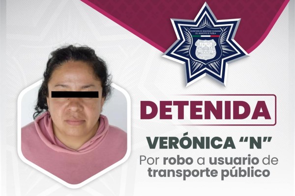 Policía de Puebla captura a mujer por robo a bordo de Línea 2 de RUTA, sobre 11 sur