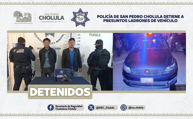 Tras persecución en Santiago Momoxpan, policías de San Pedro Cholula recupera auto robado