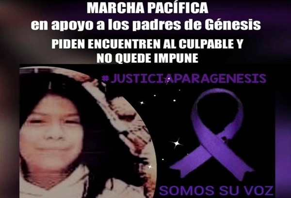 Convocan a marcha para exigir justicia para Génesis Mei Ling y la captura inmediata de su feminicida